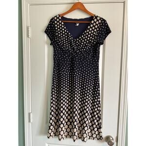 MSK Womens Polka Dot Dress Navy White SZ 8 Stretch MADE IN USA Crossover V-Neck